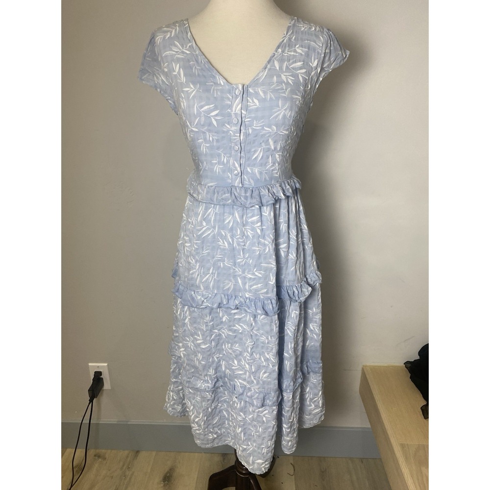 Polagram Women's Floral Sweetheart Midi Dress Blue, Size Cottage Core Small